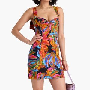 Large Farm Rio rainbow bananas linen mini dress